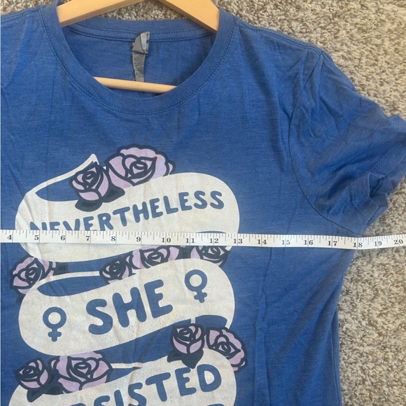 Neverthless She Persisted Blue Graphic Tee Feminist Casual Large - Picture 5 of 6